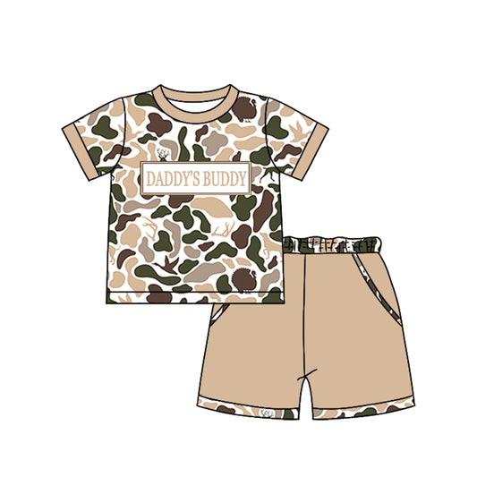 1.6 BSSO1841 Pre order No Moq Baby Boys Southern Hunting Duck Dogs Camo Daddy's Buddy Top Pockets Shorts Clothes Sets