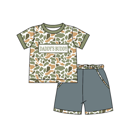 1.6 BSSO1842 Pre order No Moq Baby Boys Southern Orange Camo Daddy's Buddy Top Pockets Shorts Clothes Sets