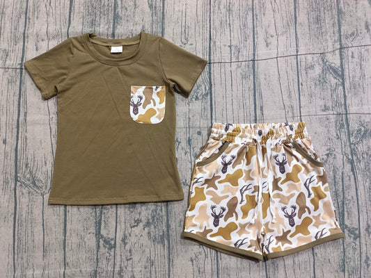 1.9 BSSO1845 Sample No Moq Baby Boys Shirt Top Southern Deer Camo Pockets Shorts Hunting Clothes Sets