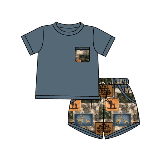 1.5 BSSO1846 Pre order No Moq Baby Boys Shirt Top Southern Deer Camo Pockets Shorts Hunting Clothes Sets