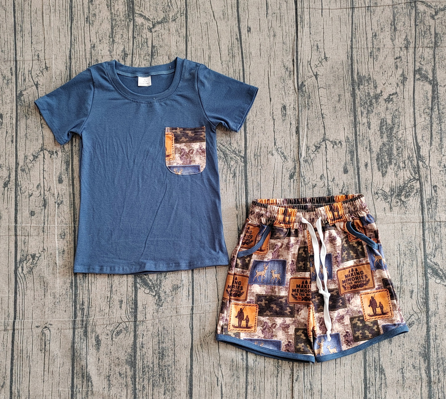 3.11 BSSO1846 Sample No Moq Summer Baby Boys Short Sleeve Top Deer Camo Pockets Shorts Hunting Clothes Sets