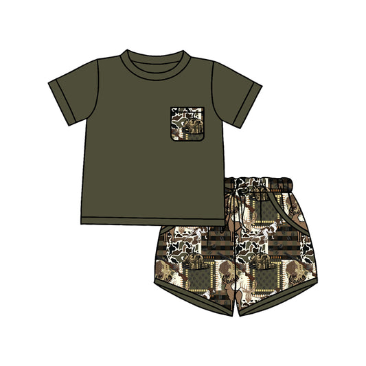 1.5 BSSO1848 Pre order No Moq Baby Boys Shirt Top Southern Deer Camo Pockets Shorts Hunting Clothes Sets