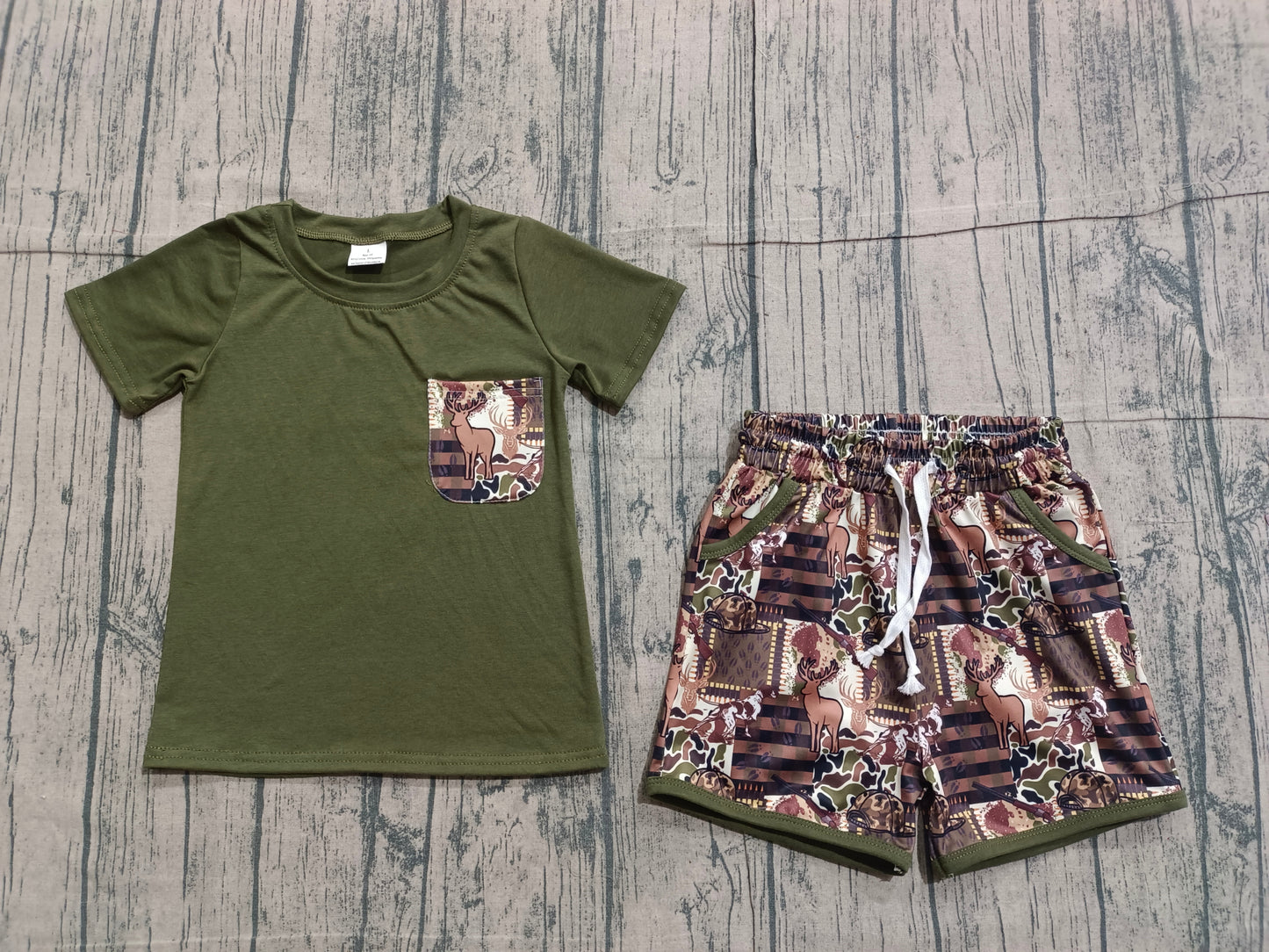 1.9 BSSO1848 Sample No Moq Baby Boys Shirt Top Southern Deer Camo Pockets Shorts Hunting Clothes Sets