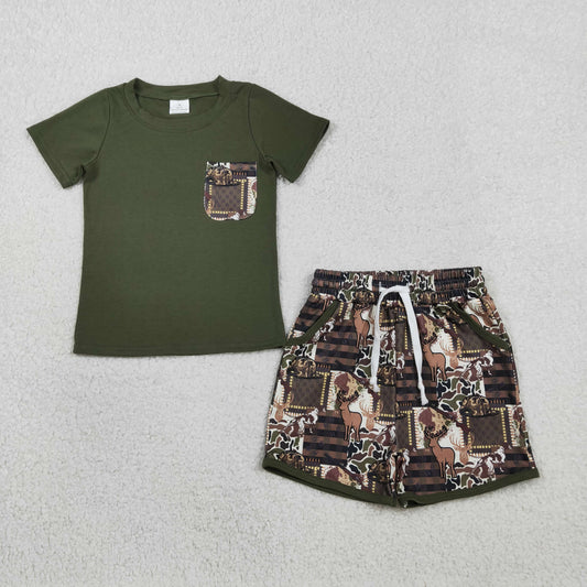 1.23 RTS NO MOQ （In stock）BSSO1848 Baby Boys Shirt Top Southern Deer Camo Pockets Shorts Hunting Clothes Sets
