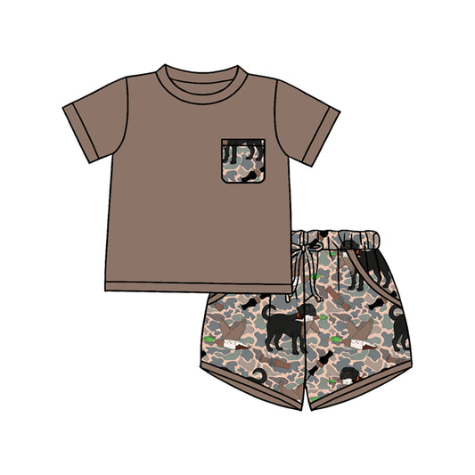 1.5 BSSO1849 Pre order No Moq Baby Boys Shirt Top Southern Camo Dog Ducks Pockets Shorts Hunting Clothes Sets
