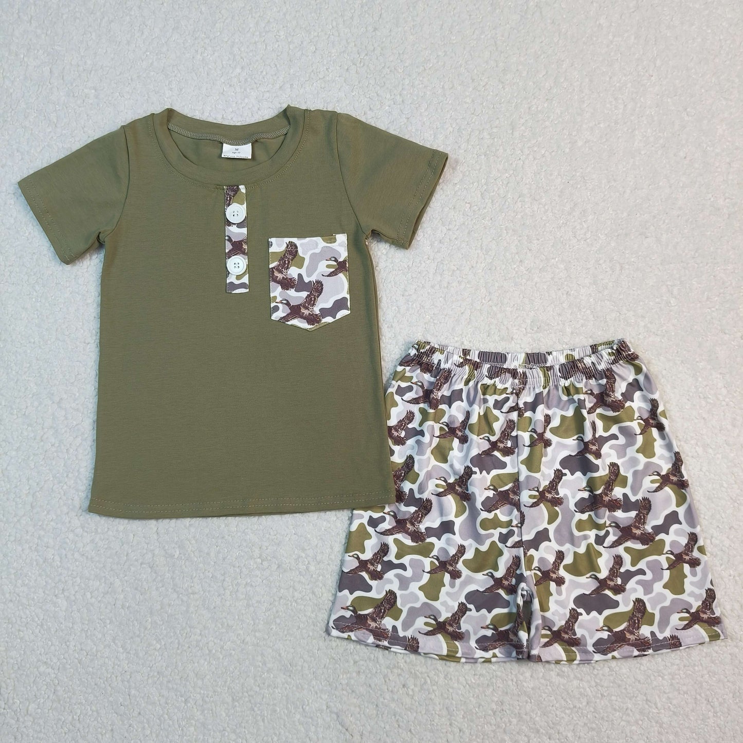 RTS Sibling Short sleeves pocket top duck camo shorts boys outfits and romper
