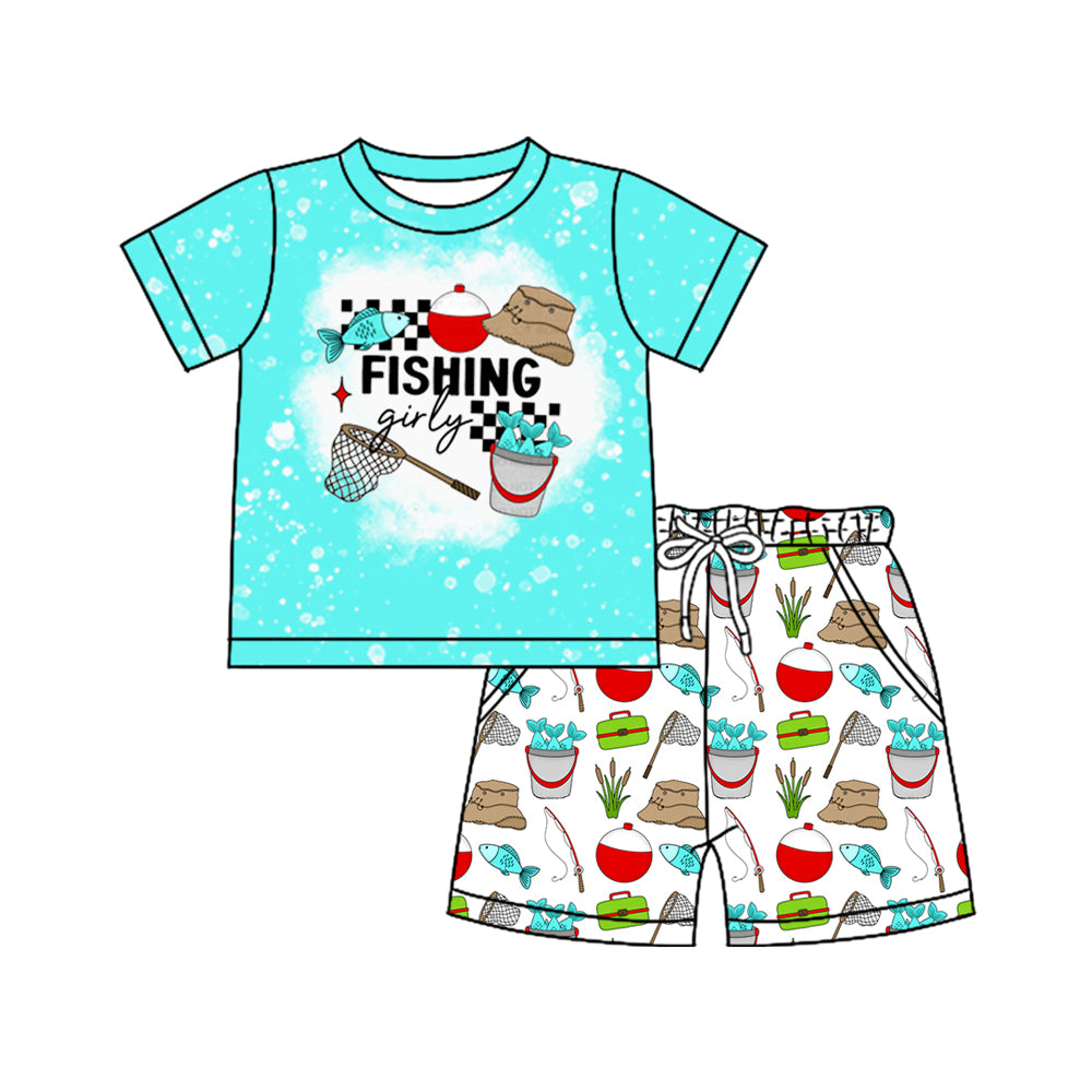 1.9 BSSO1861 Pre order No Moq Baby Boys Short Sleeve Fishing Girly Top Pockets Shorts Hunting Clothes Sets