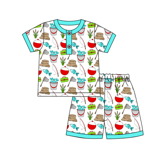 1.9 BSSO1862 Pre order No Moq Baby Boys Short Sleeve Fishing Button Top Shorts Hunting Pajsmas Sets