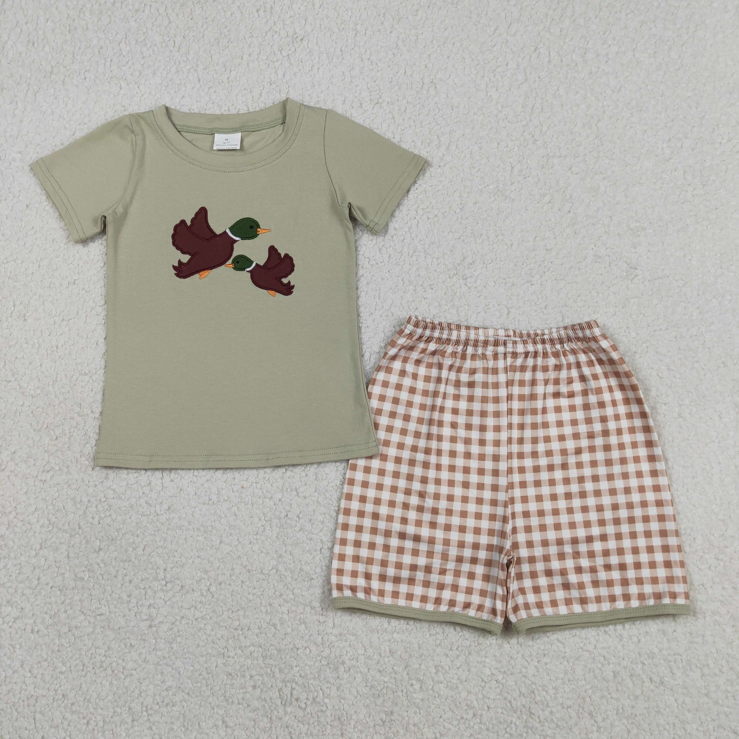 BSSO1867 RTS NO MOQ （In stock ）Short sleeves duck embroidery top plaid shorts boys outfits