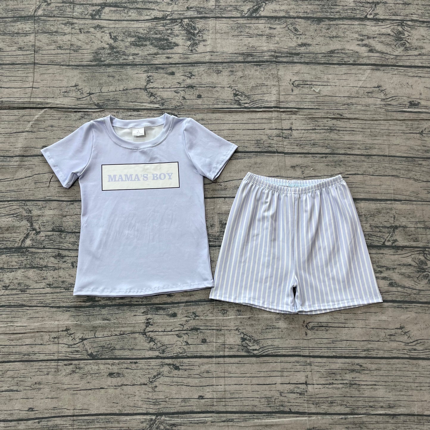 3.16 BSSO1876 Sample No Moq Summer Baby Boys Short Sleeve Mama's Boy Top Stripe Shorts Clothes Sets