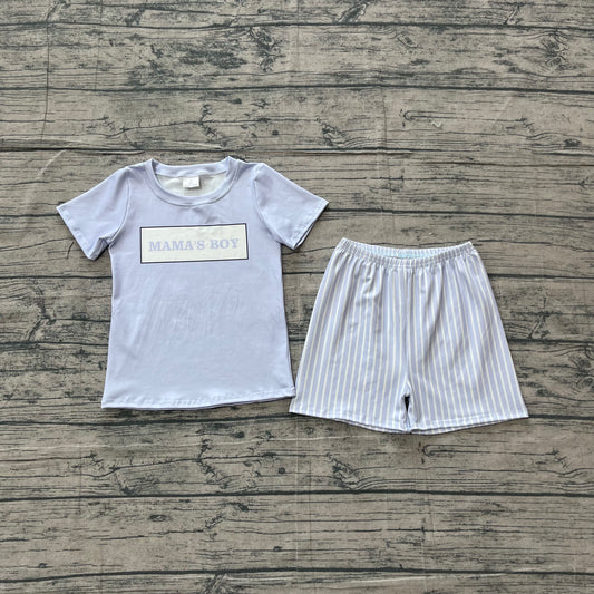 3.16 BSSO1876 Sample No Moq Summer Baby Boys Short Sleeve Mama's Boy Top Stripe Shorts Clothes Sets