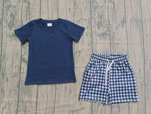 1.31 BSSO1882 Sample No Moq Baby Boys Navy Shirts Top Checked Pockets Shorts Clothes Sets