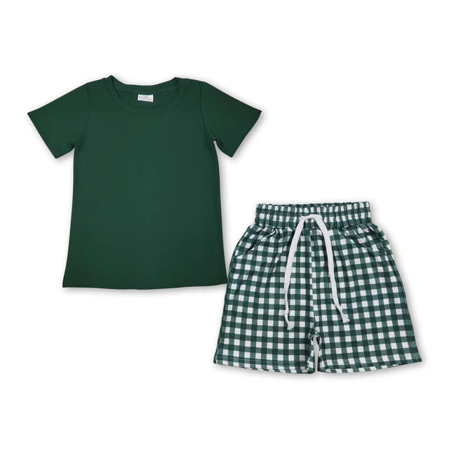RTS Sibling Short sleeves light blue top plaid shorts boys summer outfits