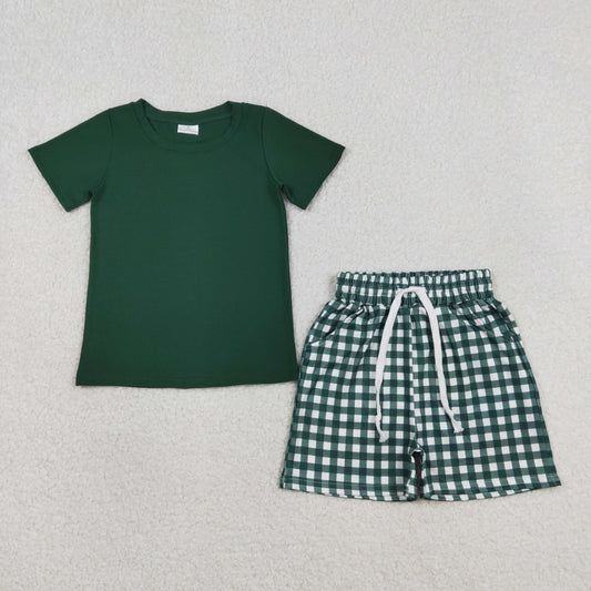 3.5 RTS NO MOQ （In stock）BSSO1885 Children's Fashion Set Baby Boys Dark Green Shirts Top Checked Pockets Shorts Clothes Sets