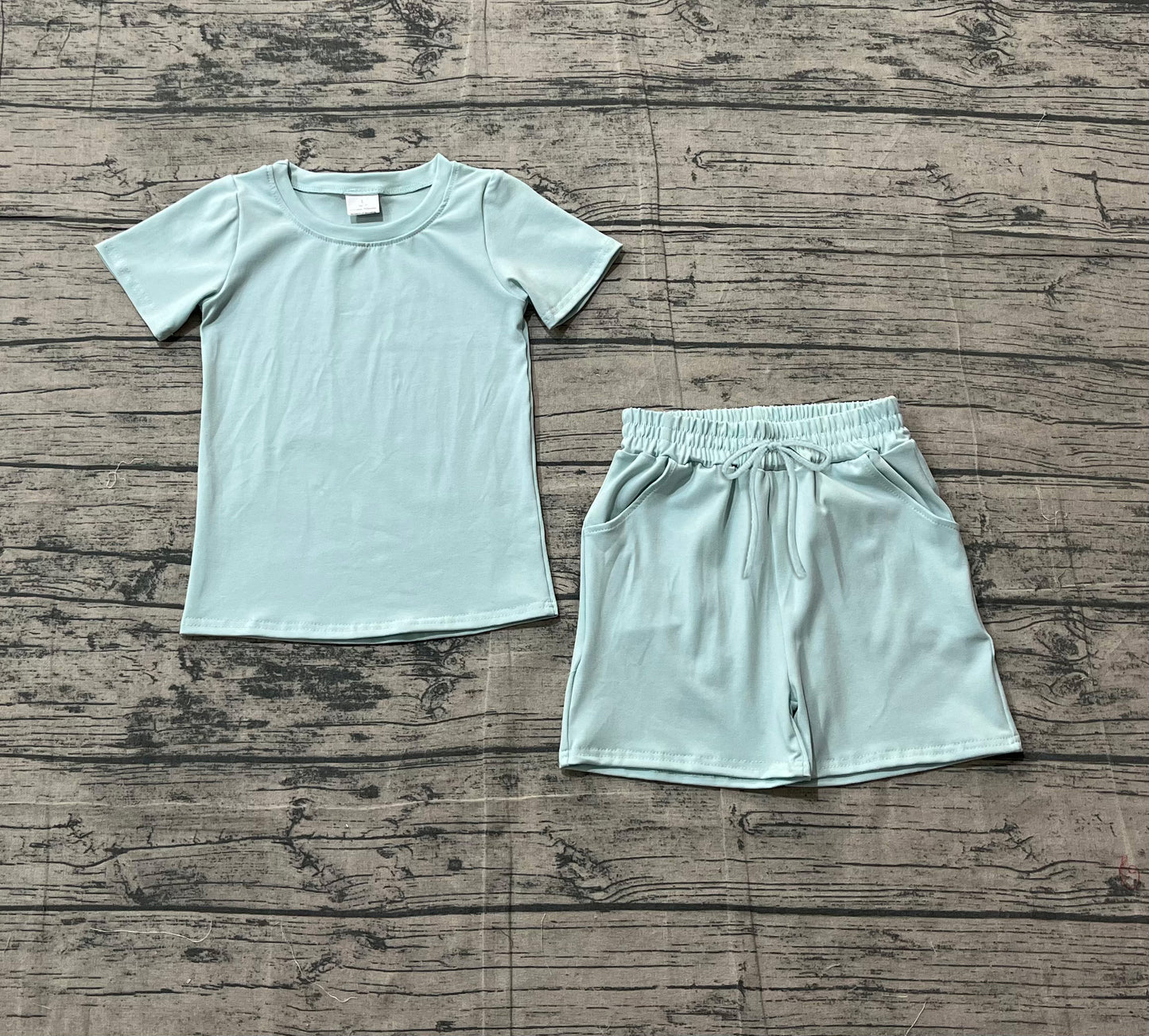 1.24 BSSO1887 Sample No Moq Baby Boys Light Blue Shirts Top Pockets Shorts Clothes Sets