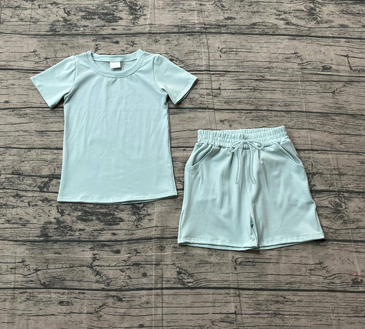 1.24 BSSO1887 Sample No Moq Baby Boys Light Blue Shirts Top Pockets Shorts Clothes Sets
