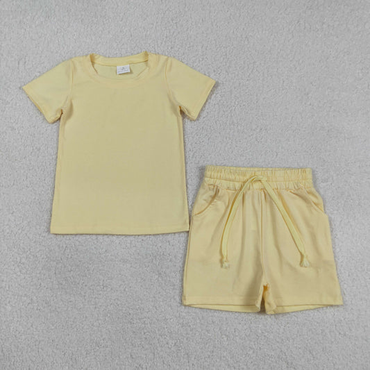 3.12 RTS NO MOQ （In stock）BSSO1888 Kids Clothing for Baby Boys Yellow Short Sleeve Shirts Top Pockets Shorts Clothes Sets