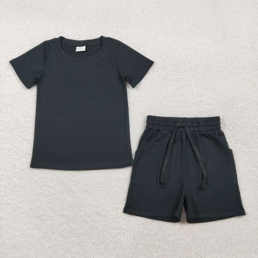 3.3 RTS NO MOQ （In stock）BSSO1889 Children's Fashion Set Baby Boys Short Sleeve Black Shirts Top Pockets Shorts Clothes Sets
