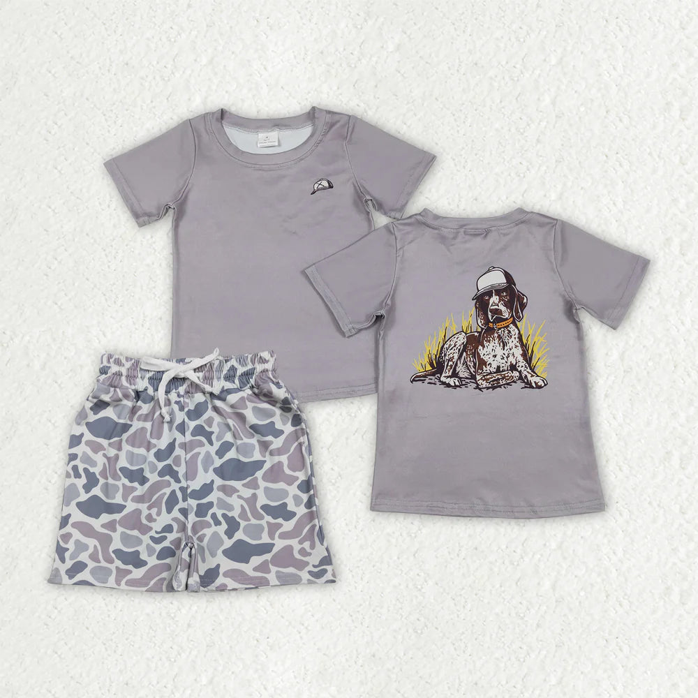 3.26 RTS Sibling Baby Boys Camo Dogs Ducks Shirts Top Pockets Short Hunting Clothes Set