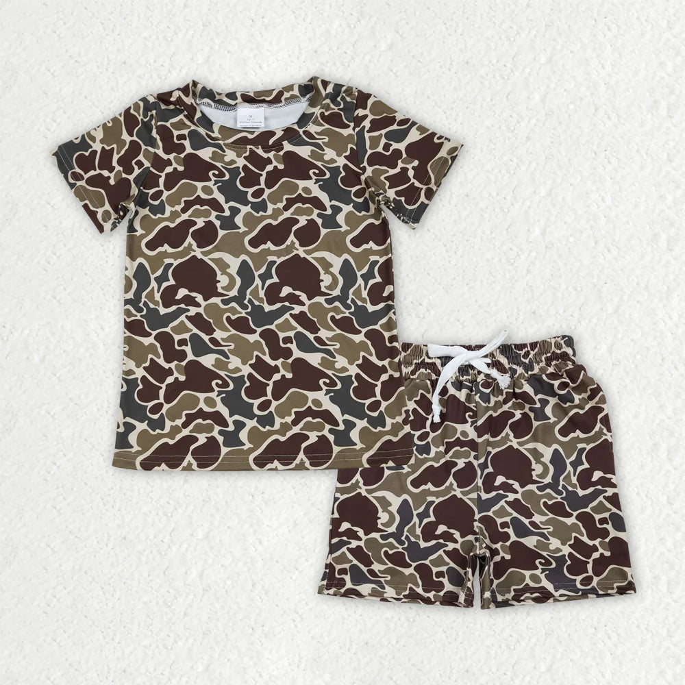 3.18 RTS Sibling Baby Boys Short Sleeve Southern Camo Top Pockets Shorts Pajamas Clothes Sets