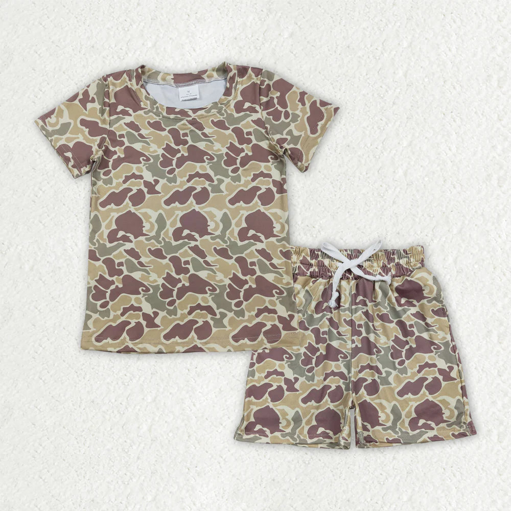 3.18 RTS Sibling Baby Boys Short Sleeve Southern Camo Top Pockets Shorts Pajamas Clothes Sets