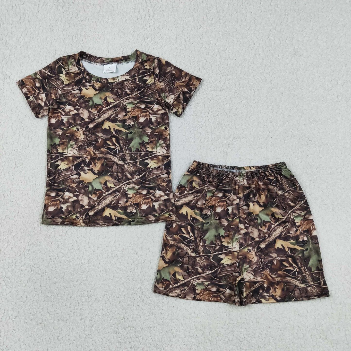 BSSO1929 RTS NO MOQ （In stock ）Short sleeves leaves camo top shorts kids boys pajamas