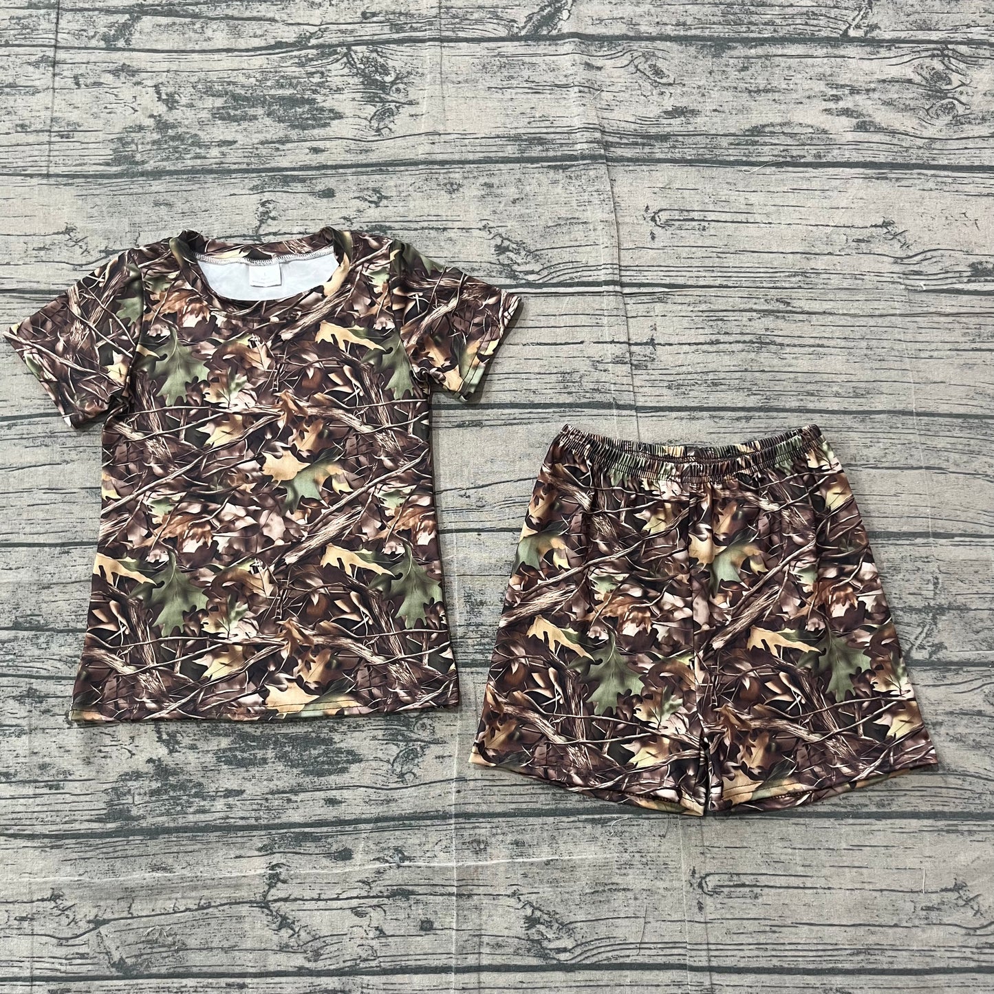 4.26 BSSO1929 Sample No Moq Baby Boys Southern Leaves Camo Top Shorts Hunting Pajamas Clothes Sets