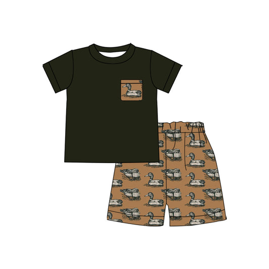 2.28 BSSO1940 Pre order No Moq Cute Kids Clothing Baby Boys Summer Ducks Pocket Top Short Hunting Clothes Sets