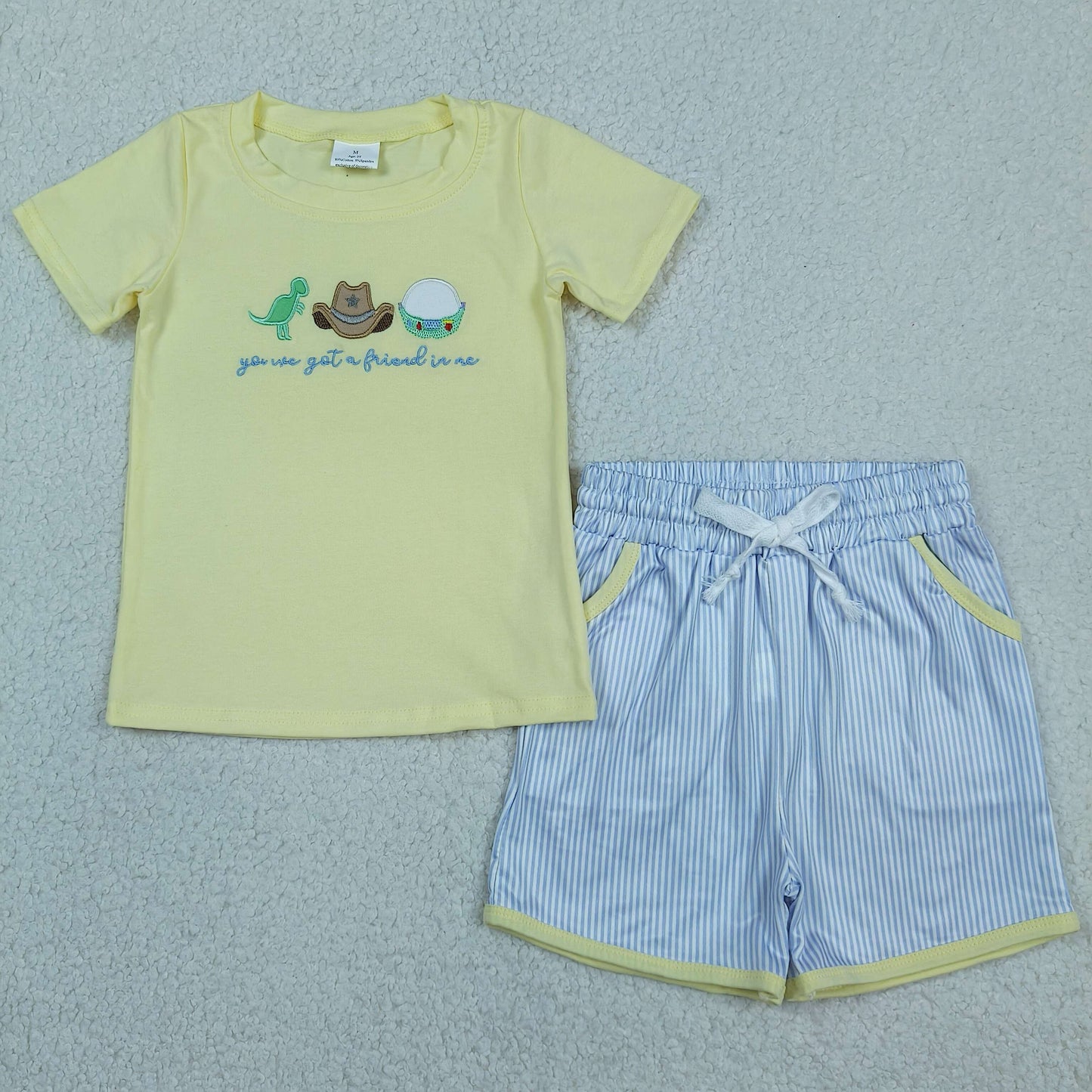 BSSO1968 RTS NO MOQ （In stock ）Embroidery top shorts kids boys summer outfits