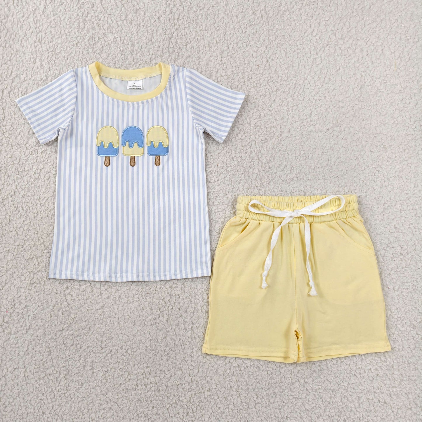 BSSO1975 RTS NO MOQ （In stock ）Stripe popsicle embroidery top shorts boys summer outfits