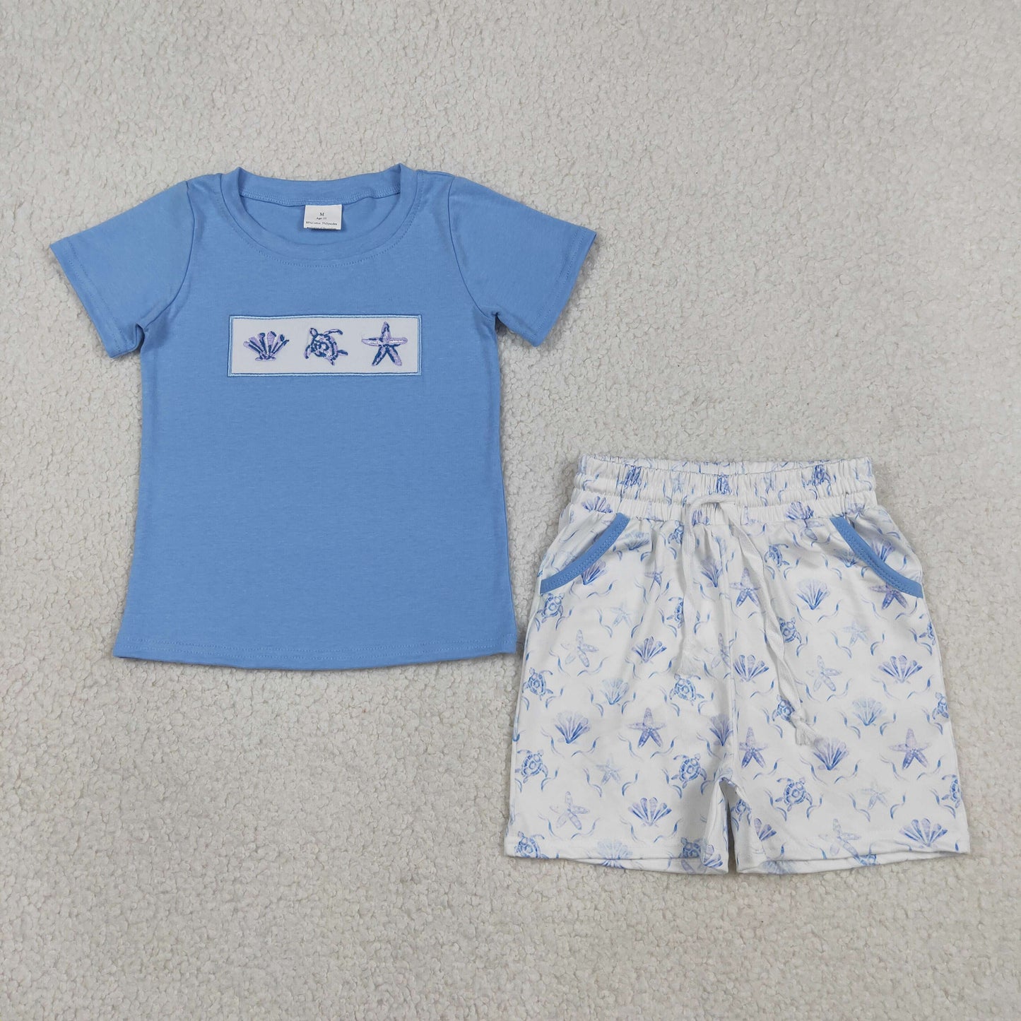 BSSO1979 RTS NO MOQ （In stock ）Turtle shell starfish embroidery top shorts kids boys outfits