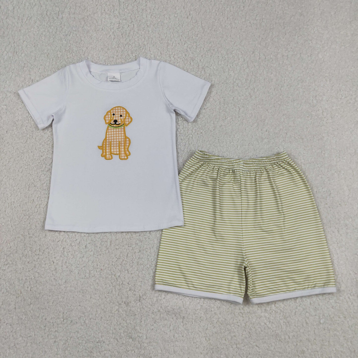 BSSO2002 RTS NO MOQ （In stock ）Short sleeves plaid dog embroidery top shorts boys outfits