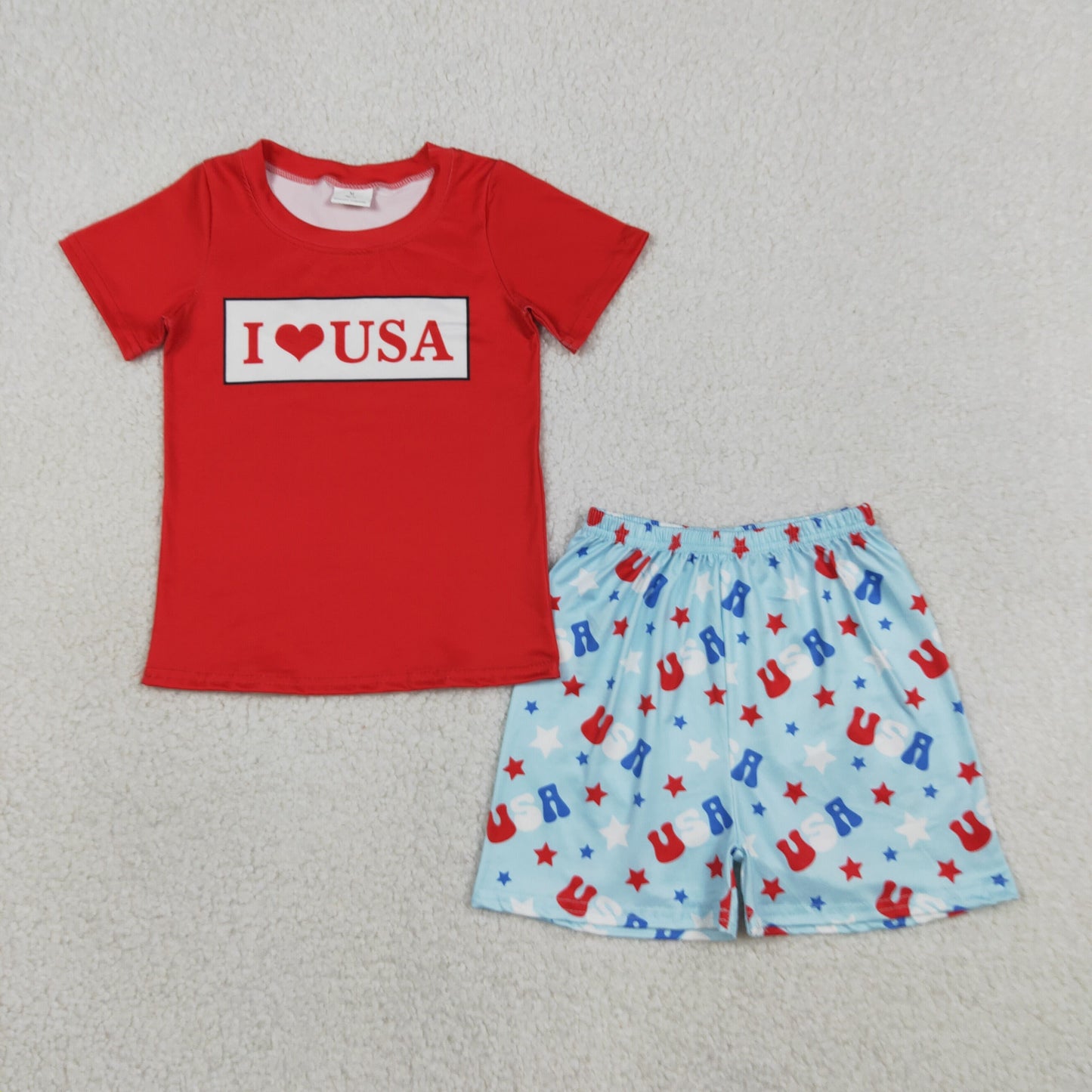 BSSO2011 RTS NO MOQ （In stock ）Short sleeves I love USA top shorts boys 4th of july outfit