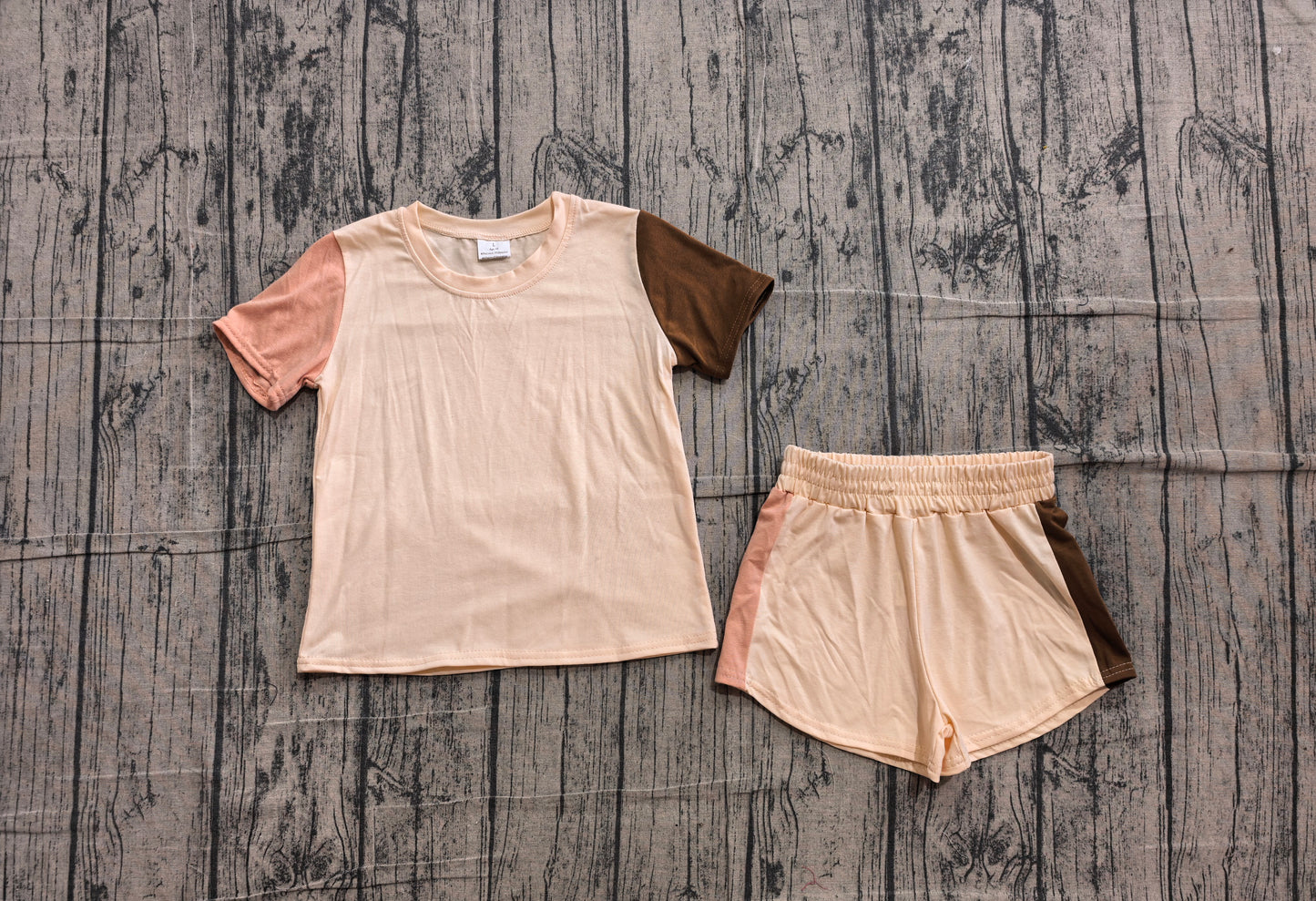 6.10 BSSO2012 Sample No Moq Baby Boys Khaki Patchwork Short Sleeve Shirt Top Elastic Waist Shorts Two Piece Casual Summer Clothes Set