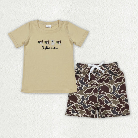 4.2 RTS NO MOQ （In stock）BSSO2016Duck dog embroidery top camo shorts kids boys outfits