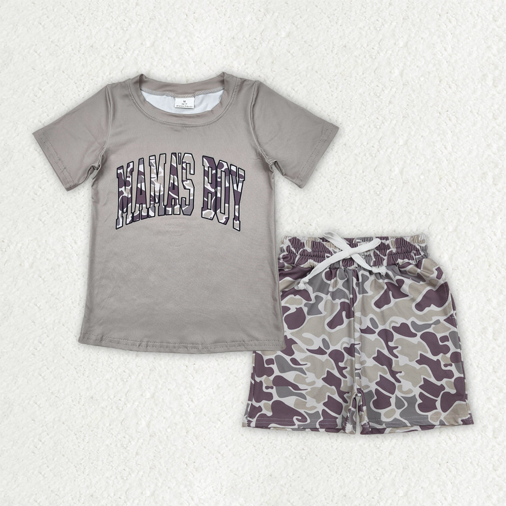 4.2 RTS NO MOQ （In stock）BSSO2017 Short sleeves mama's boy top camo shorts kids clothing