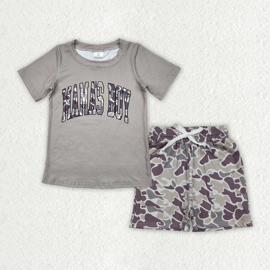 4.2 RTS NO MOQ （In stock）BSSO2017 Short sleeves mama's boy top camo shorts kids clothing