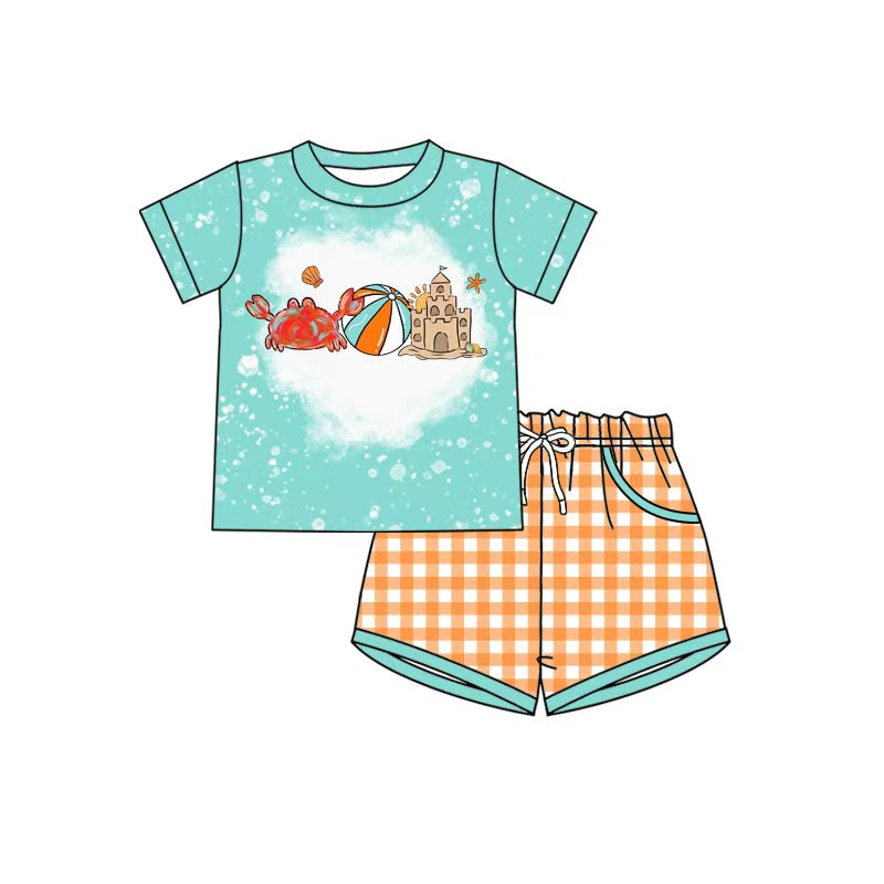 4.6 Pre order No Moq Baby Boys girls Top Checked Pockets Short Clothes Set