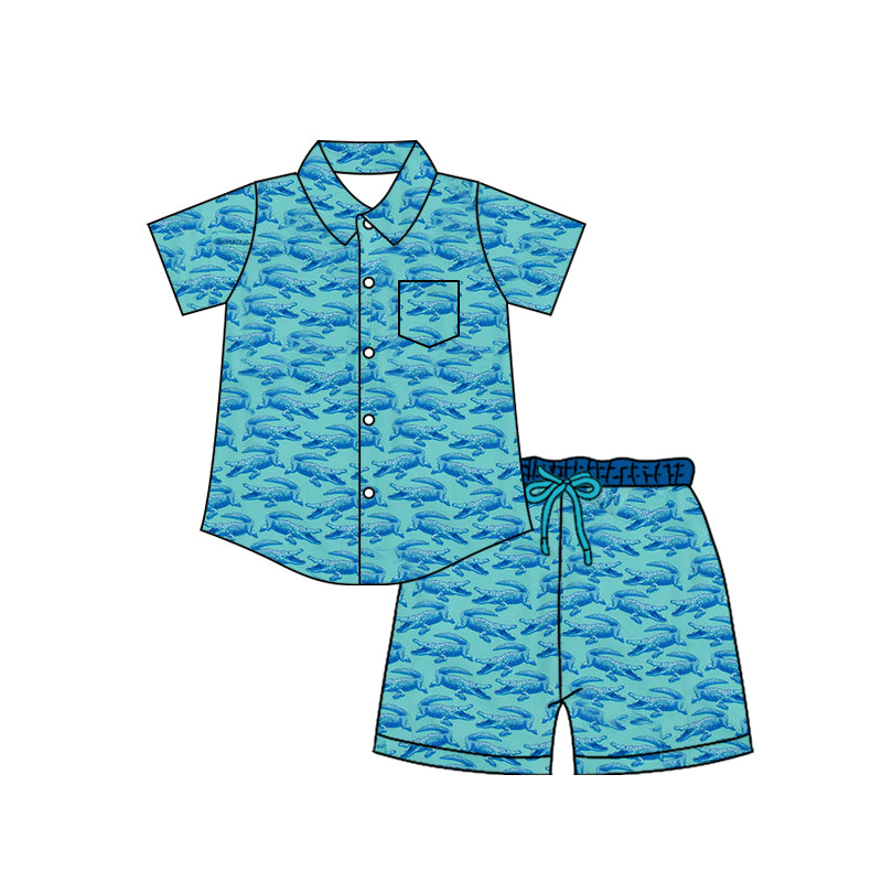 4.7 BSSO2021 Pre order No Moq Baby Boys Crocodiles Button Pocket Top Short Clothes Set