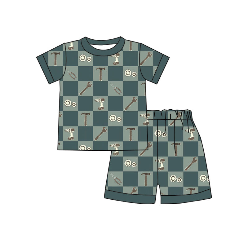 4.8 Pre order No Moq Baby Boys Checked Tools Top Short Pajamas Clothes Set and romper