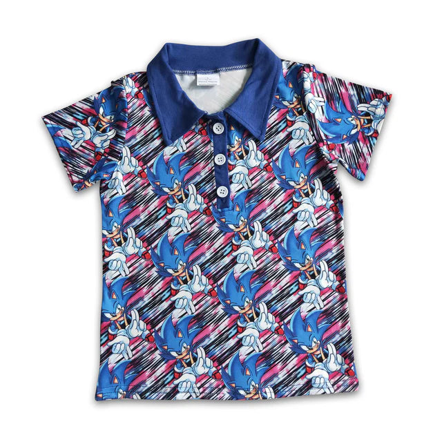 5.15 RTS NO MOQ （In stock）BT0027+SS0074 Blue neck short sleeve boy polo shirt outfits