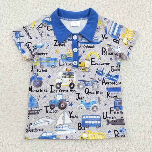 12.6 BT0135 RTS No Moq Promotion Baby Boys Vehicle short sleeve shirts tops