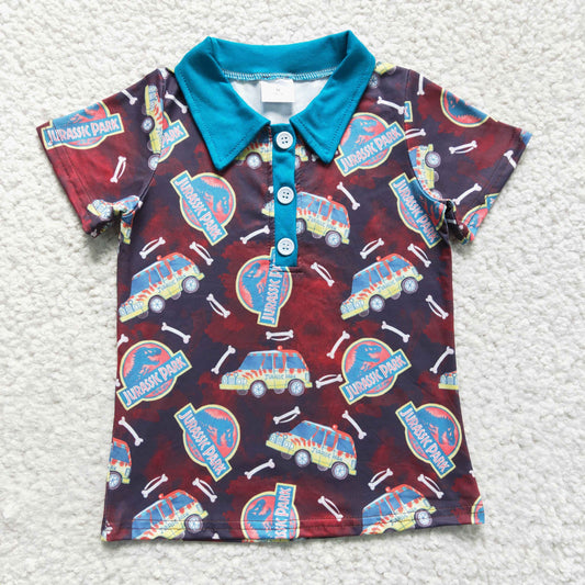 12.6 BT0136 RTS No Moq Promotion Baby Boys Dinosaur short sleeve shirts tops
