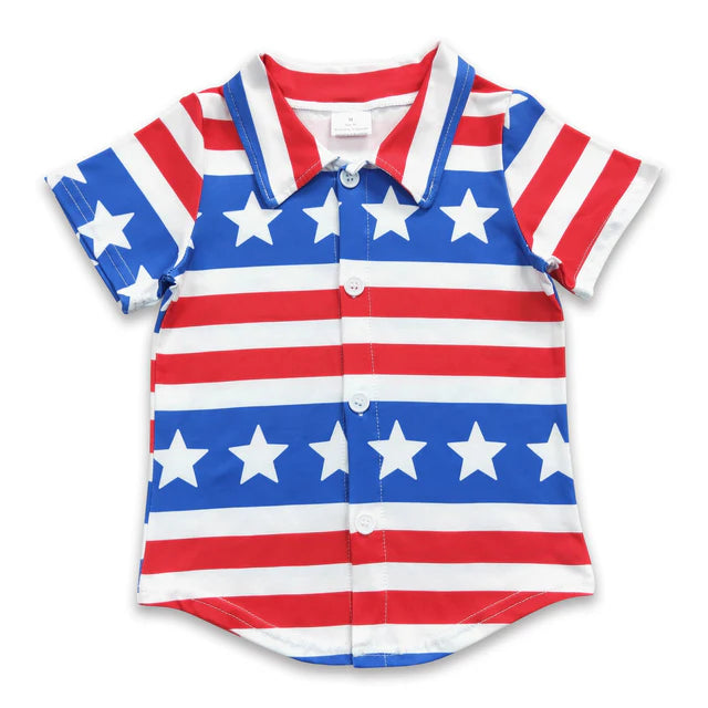 RTS Sibling Short sleeves flag stars boys 4th of july polo shirt