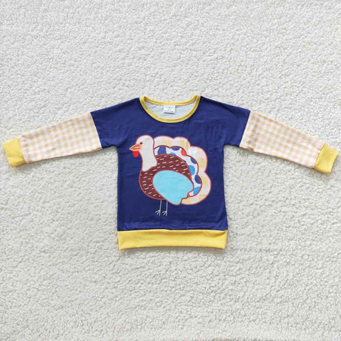 9.26 RTS Sibling Baby Boys Girls Turkey Checked Stripe Thanksgiving Tee Shirts Top