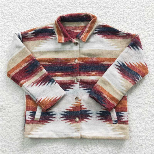 USA Warehouse (IN STOCK) BT0252 Brown Aztec Western Flannel Button up Shirt for Baby Kids