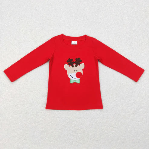 9.25 RTS Sibling Baby Boys Girls Embroidery Santa Trees Deer Christmas Tee Shirts Top