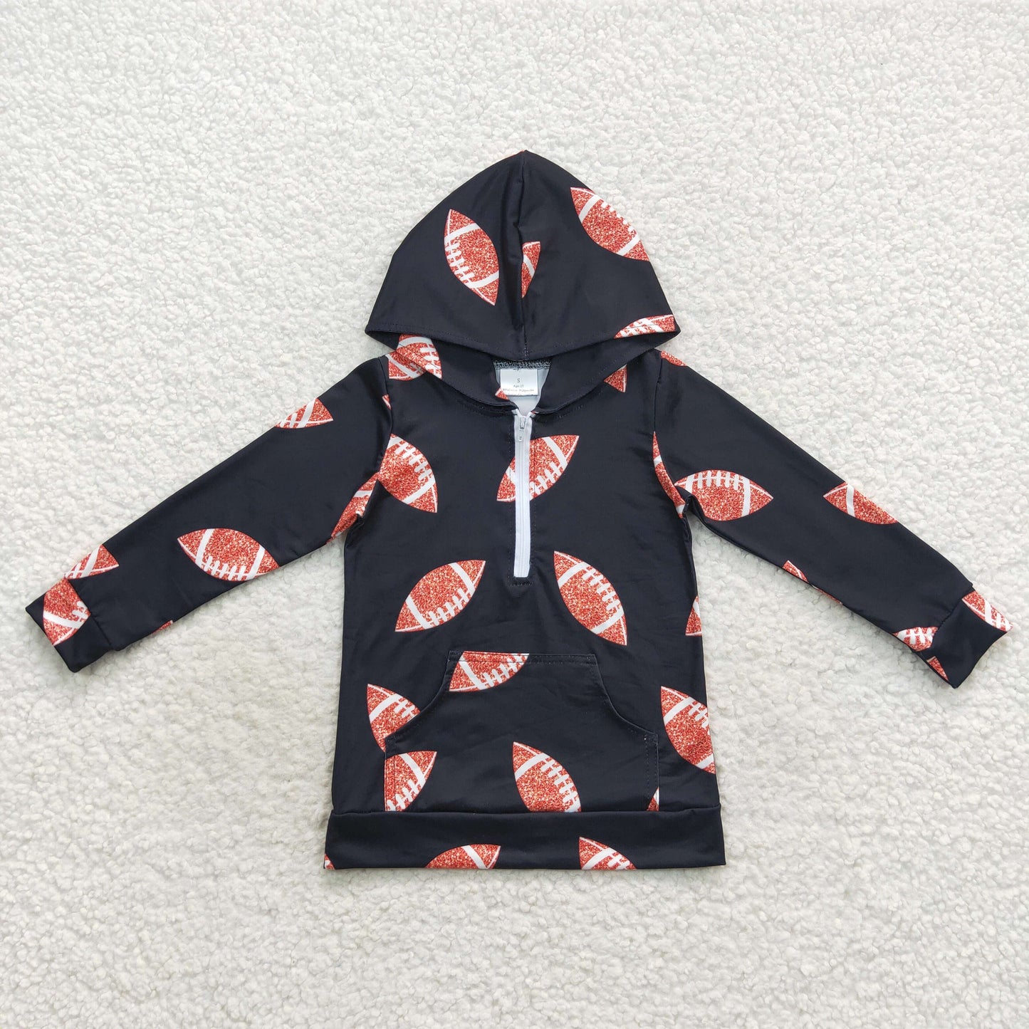 11.22 BT0302  RTS No Moq Promotion Baby Kids Black Color Football Long Sleeve Hoooded Tee Shirt Tops