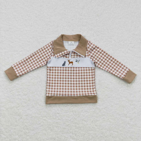 9.25 RTS Sibling Baby Boys Girls Embroidery Dogs Deer Ducks Western Zipper Pullovers Tops