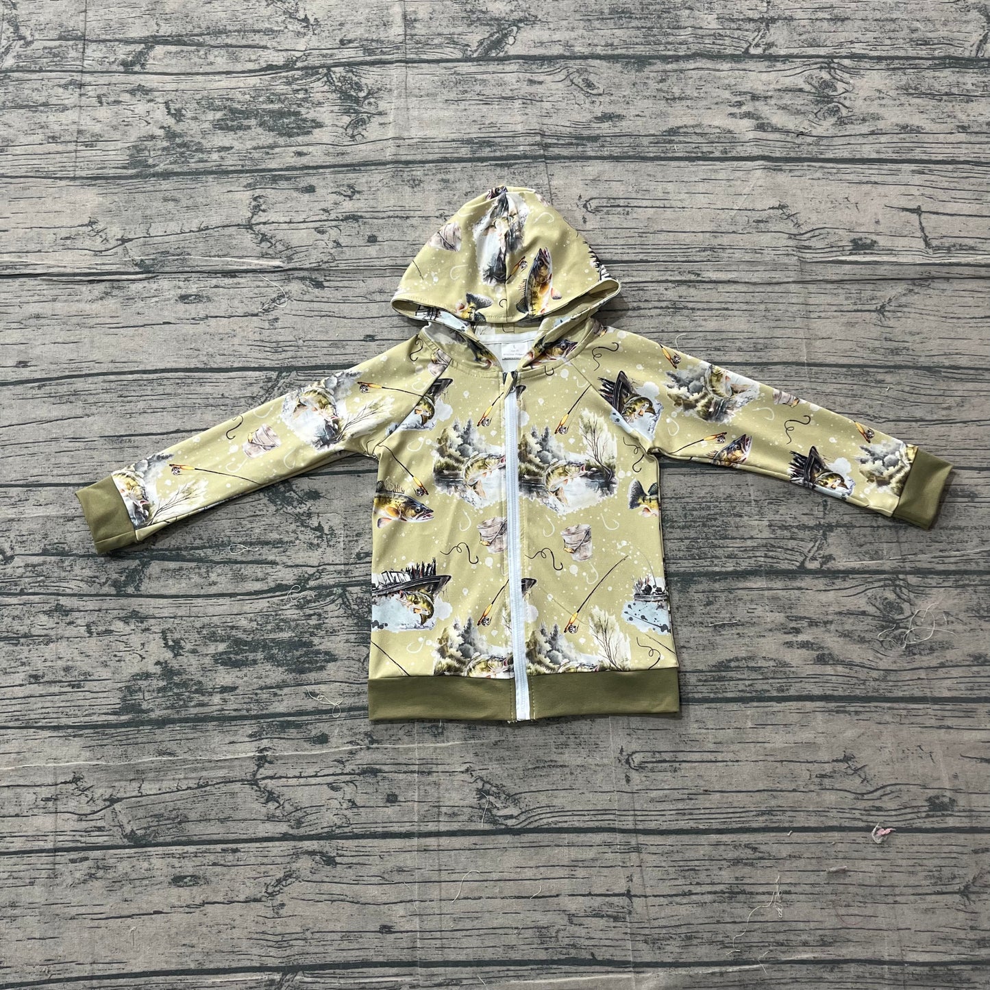 3.18 BT0346 Sample No Moq Baby Boys Fashion Green Fishing Hunting Zip Hoodie Jacket Tops
